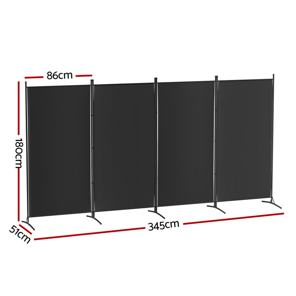 Elegant Black 4-Panel Velvet Room Divider Screen - 345x180cm