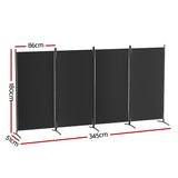 Elegant Black 4-Panel Velvet Room Divider Screen - 345x180cm - Front View