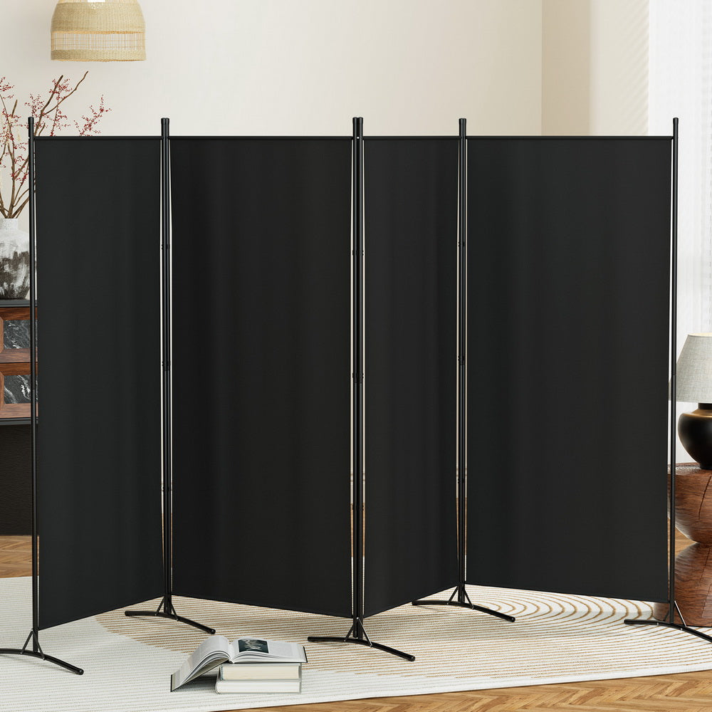 Elegant Black 4-Panel Velvet Room Divider Screen - 345x180cm