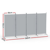 Artiss 4 Panel Room Divider Screen 345x180cm Fabric Grey - Front View