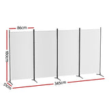 Artiss 4 Panel Room Divider Screen 345x180cm Fabric White - Front View
