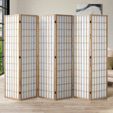 Oikiture 6 Panel Room Divider Timber Farbic Natural - Top-Down View
