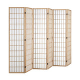 Oikiture 6 Panel Room Divider Timber Farbic Natural
