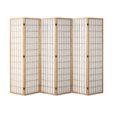 Oikiture 6 Panel Room Divider Timber Farbic Natural - Close-Up Angle