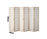 Oikiture 6 Panel Room Divider Timber Farbic Natural - Side View