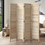 Oikiture 4 Panel Room Divider Timber Wooden Natural - Close-Up Angle