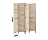 Oikiture 4 Panel Room Divider Timber Wooden Natural - Front View