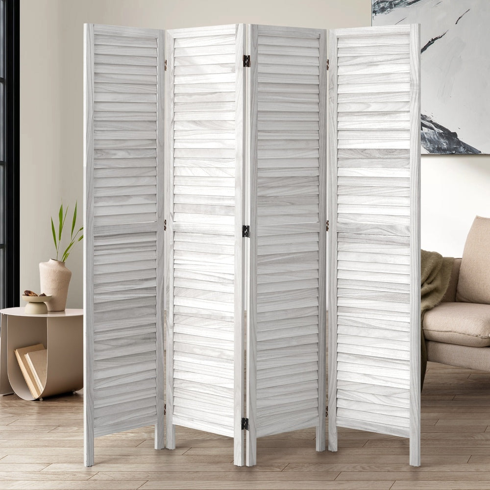 Oikiture 4 Panel Room Divider Timber Wooden Fold White