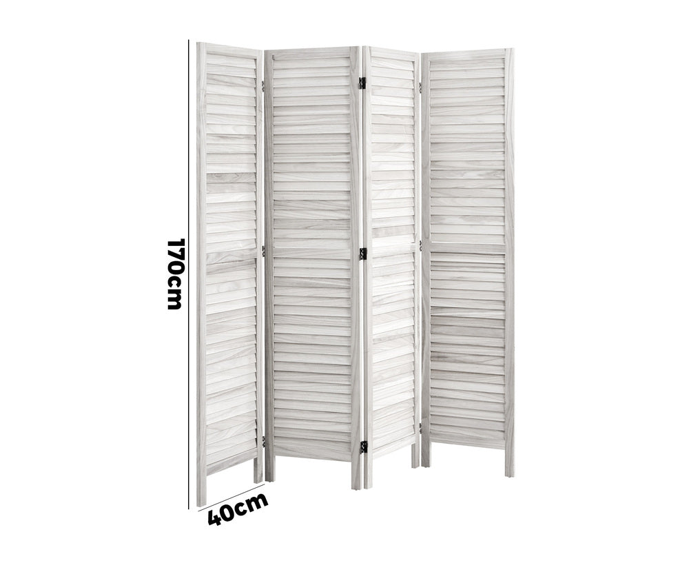 Oikiture 4 Panel Room Divider Timber Wooden Fold White