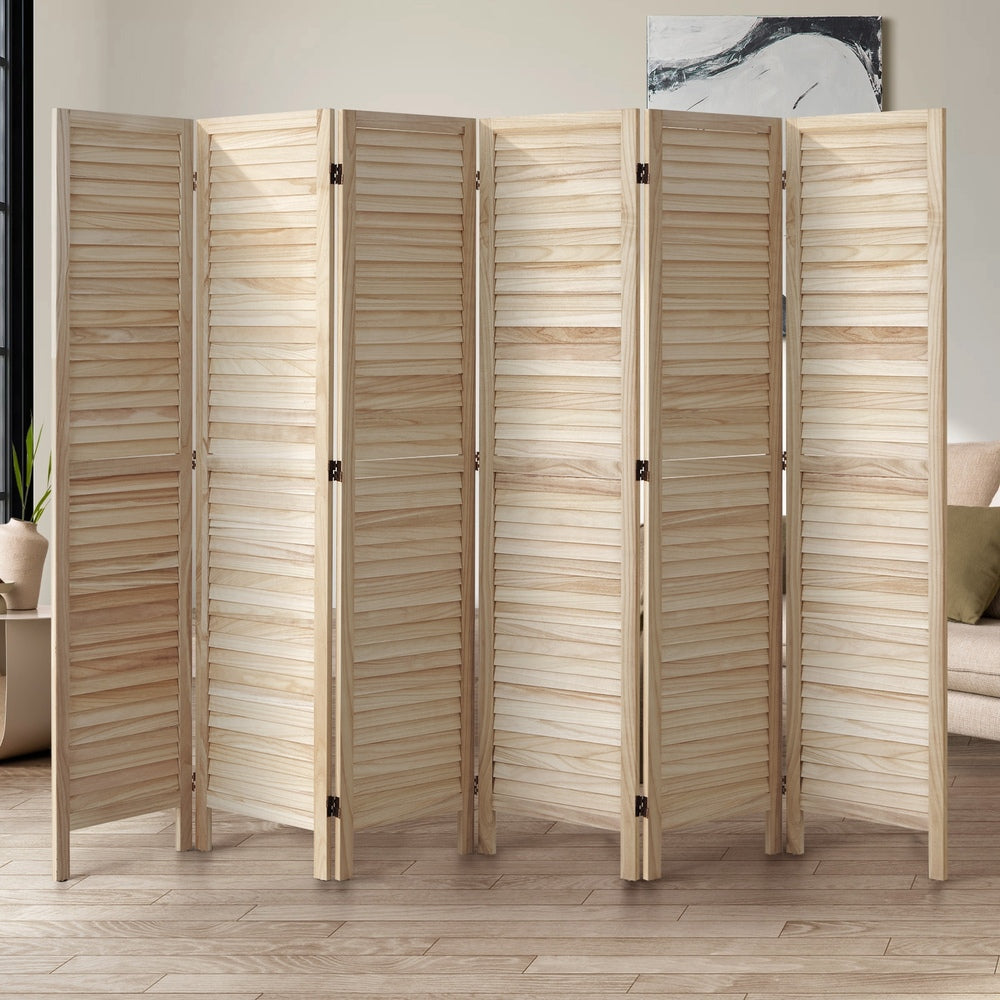 Oikiture 6 Panel Room Divider Timber Wooden Natural