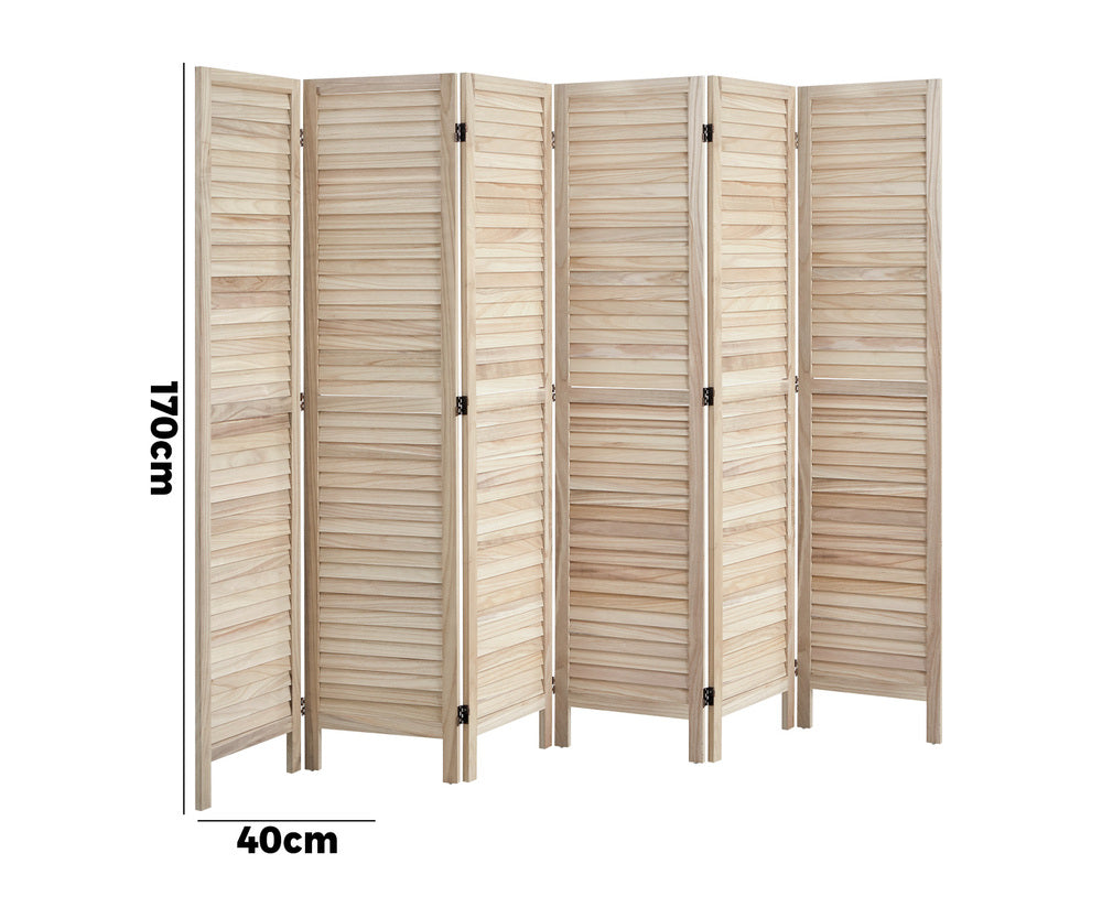 Oikiture 6 Panel Room Divider Timber Wooden Natural
