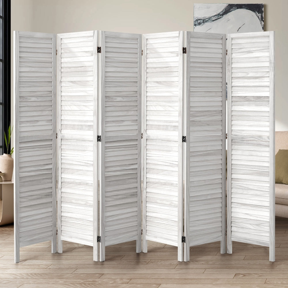 Oikiture 6 Panel Room Divider Timber Wooden Fold White