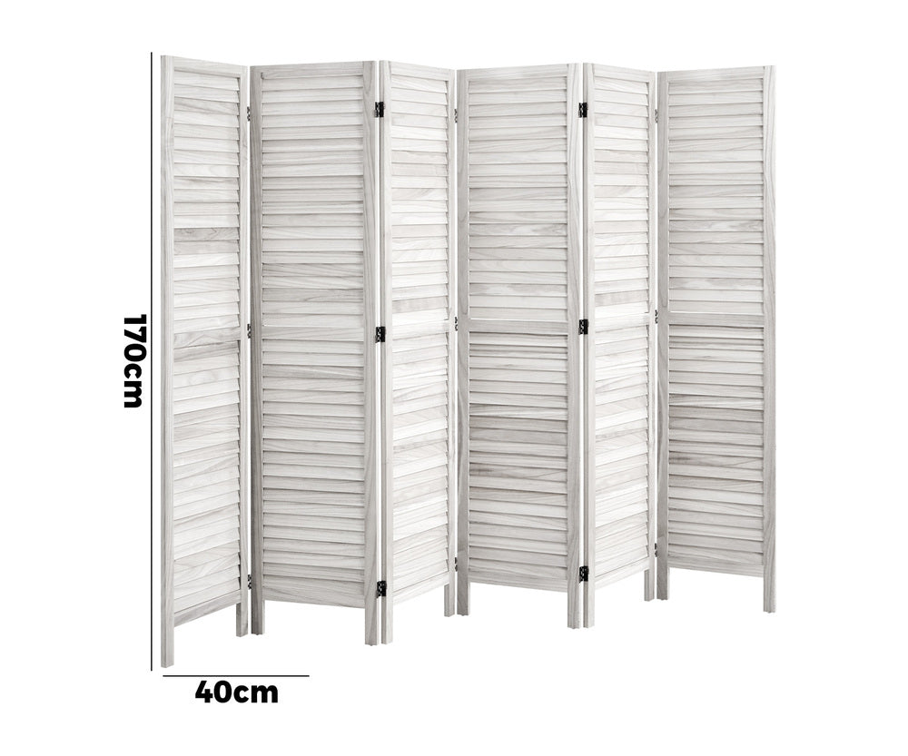 Oikiture 6 Panel Room Divider Timber Wooden Fold White