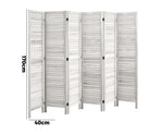 Oikiture 6 Panel Room Divider Timber Wooden Fold White