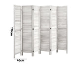 Oikiture 6 Panel Room Divider Timber Wooden Fold White - Rear View