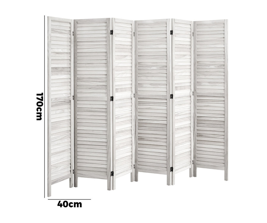 Oikiture 6 Panel Room Divider Timber Wooden Fold White