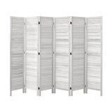 Oikiture 6 Panel Room Divider Timber Wooden Fold White - Close-Up Angle