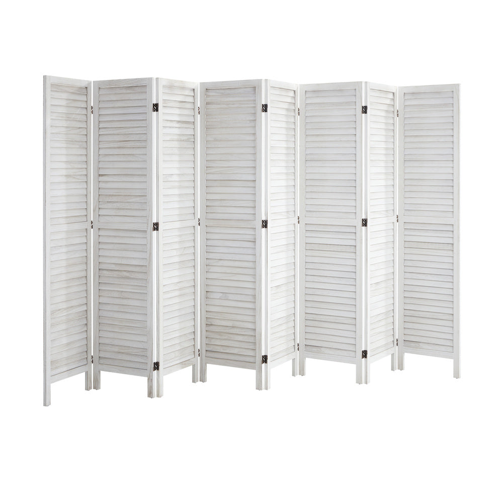 Oikiture 8 Panel Room Divider Timber Wooden Fold White