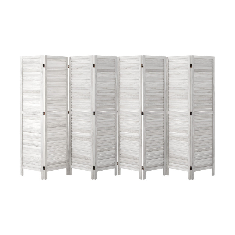Oikiture 8 Panel Room Divider Timber Wooden Fold White