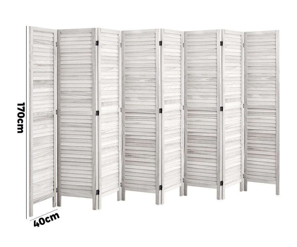 Oikiture 8 Panel Room Divider Timber Wooden Fold White