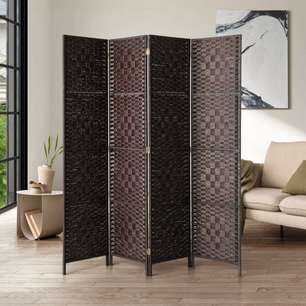 Oikiture 4 Panel Room Divider Privacy Screen Brown