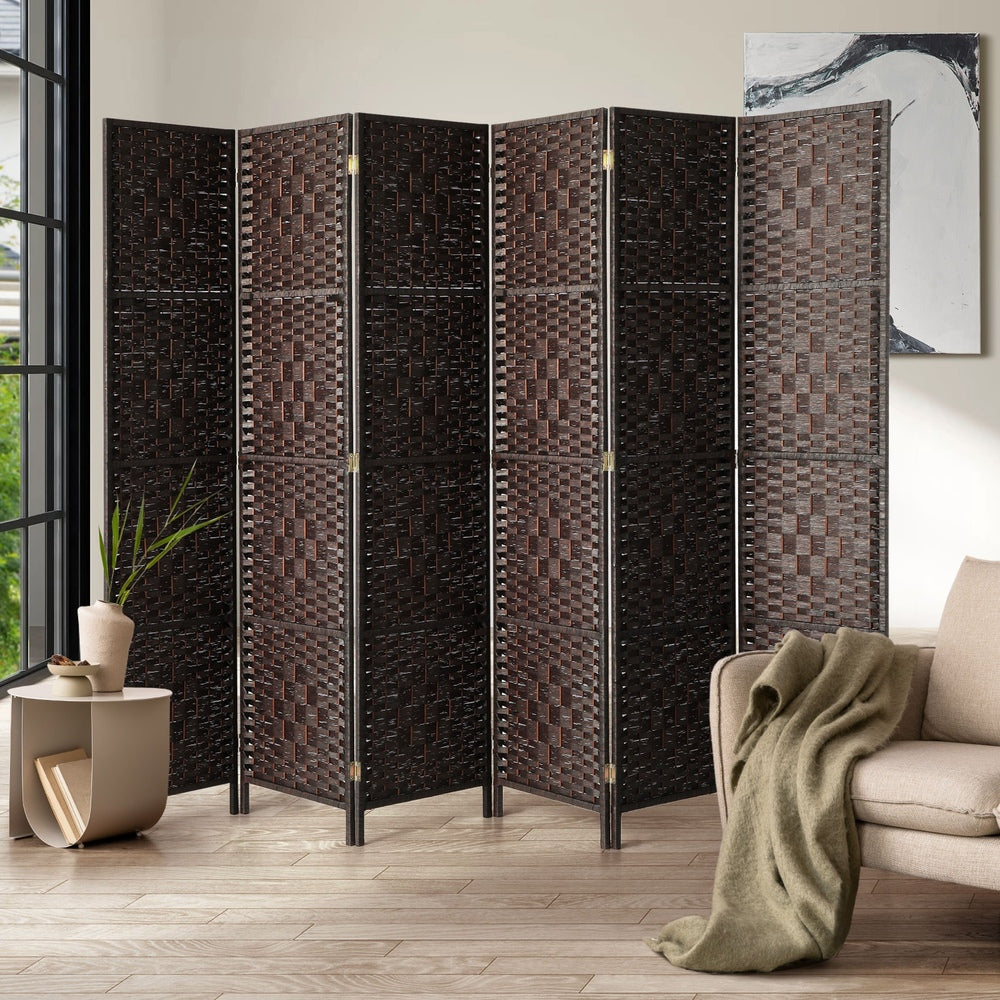 Oikiture 6 Panel Room Divider Privacy Screen Brown
