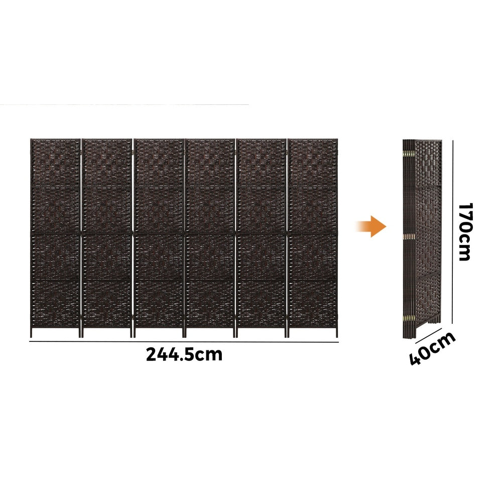 Oikiture 6 Panel Room Divider Privacy Screen Brown