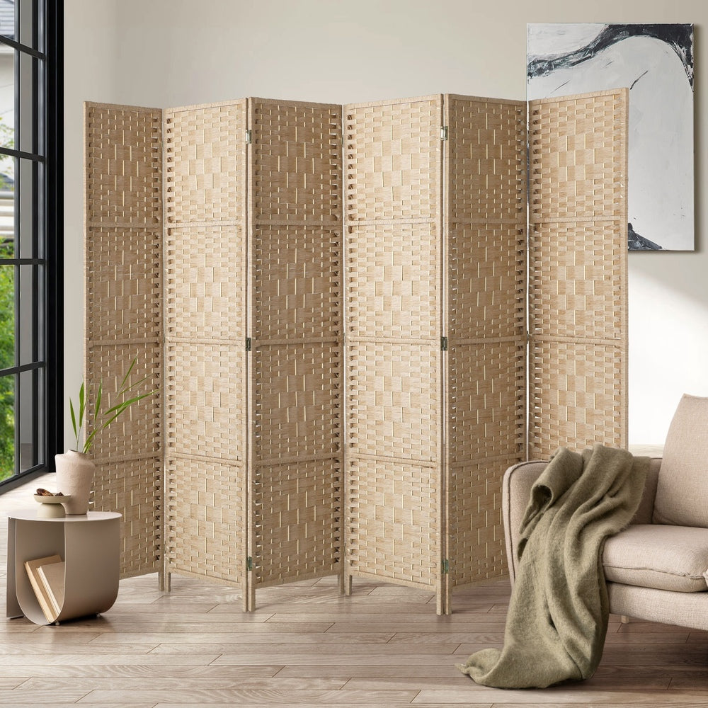 Oikiture 6 Panel Room Divider Privacy Screen Wood