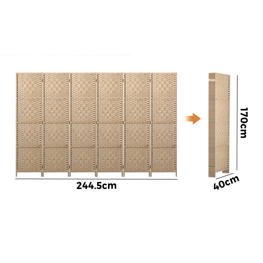 Oikiture 6 Panel Room Divider Privacy Screen Wood