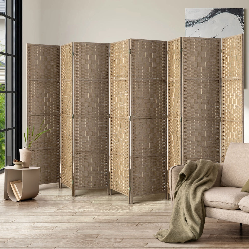 Oikiture 8 Panel Room Divider Privacy Screen Wood