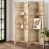 Oikiture 4 Panel Room Divider With Shelves Timber Wooden Natural - Side View