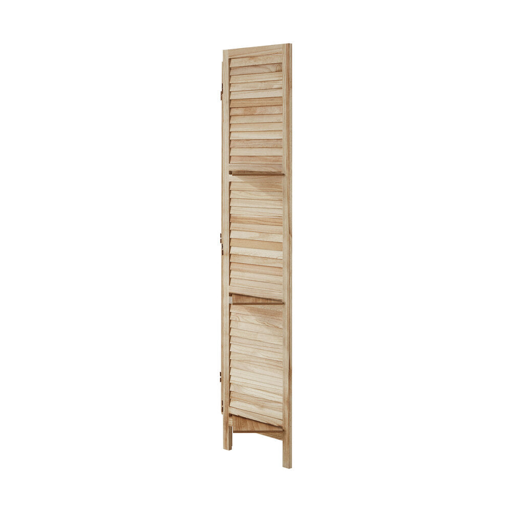 Oikiture 4 Panel Room Divider With Shelves Timber Wooden Natural