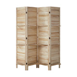 Oikiture 4 Panel Room Divider With Shelves Timber Wooden Natural - Front View