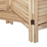 Oikiture 4 Panel Room Divider With Shelves Timber Wooden Natural - Rear View