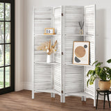Oikiture 4 Panel Room Divider With Shelves Timber Wooden White
