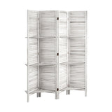 Oikiture 4 Panel Room Divider With Shelves Timber Wooden White