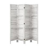 Oikiture 4 Panel Room Divider With Shelves Timber Wooden White - 45-Degree Angle