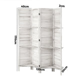 Oikiture 4 Panel Room Divider With Shelves Timber Wooden White - Rear View