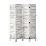 Oikiture 4 Panel Room Divider With Shelves Timber Wooden White