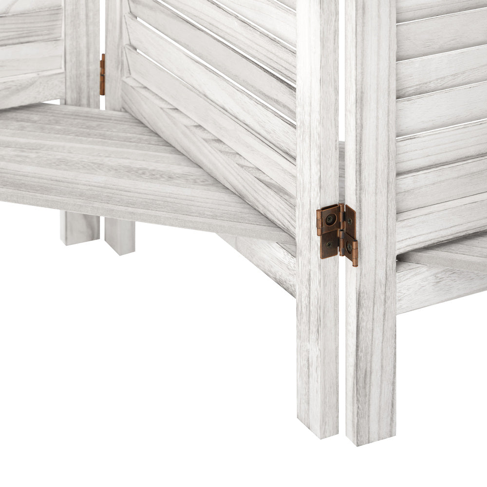Oikiture 4 Panel Room Divider With Shelves Timber Wooden White