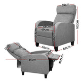 Artiss Fabric Reclining Armchair - Grey - Front View