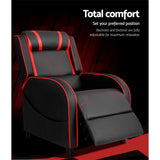 Artiss Recliner Chair Gaming Chair Leather Black Serik - Close-Up Angle