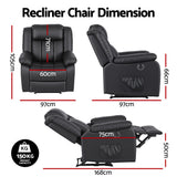 Artiss Manual Massage Recliner Chair for Living Room, Leather Sofa Lounge Reclining Chair with 2 USB Port, 160° Recline Reading Chair with 20CM Wide Armrests, 8 Point Vibration & Lumbar Heat, Black - Front View