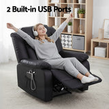Artiss Manual Massage Recliner Chair for Living Room, Leather Sofa Lounge Reclining Chair with 2 USB Port, 160° Recline Reading Chair with 20CM Wide Armrests, 8 Point Vibration & Lumbar Heat, Black - 45-Degree Angle