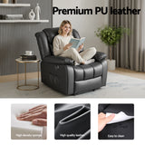 Artiss Manual Massage Recliner Chair for Living Room, Leather Sofa Lounge Reclining Chair with 2 USB Port, 160° Recline Reading Chair with 20CM Wide Armrests, 8 Point Vibration & Lumbar Heat, Black - Close-Up Angle
