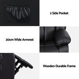 Artiss Manual Massage Recliner Chair for Living Room, Leather Sofa Lounge Reclining Chair with 2 USB Port, 160° Recline Reading Chair with 20CM Wide Armrests, 8 Point Vibration & Lumbar Heat, Black - Low Angle