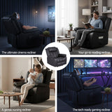 Artiss Manual Massage Recliner Chair for Living Room, Leather Sofa Lounge Reclining Chair with 2 USB Port, 160° Recline Reading Chair with 20CM Wide Armrests, 8 Point Vibration & Lumbar Heat, Black - Extra Image