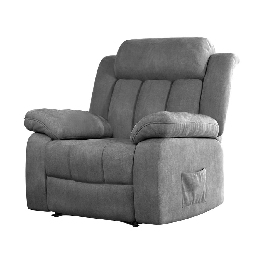 Artiss Recliner Chair Electric Massage Chair Velvet Lounge Sofa Heated Grey, image 7