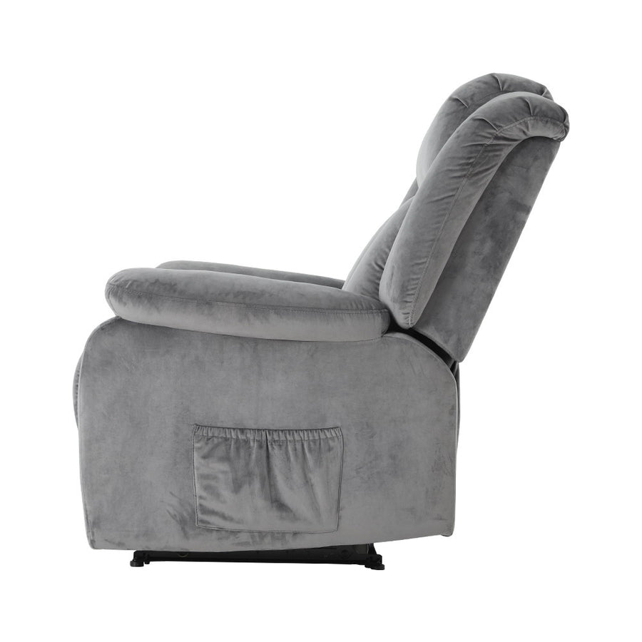 Artiss Recliner Chair Electric Massage Chair Velvet Lounge Sofa Heated Grey, Electric
