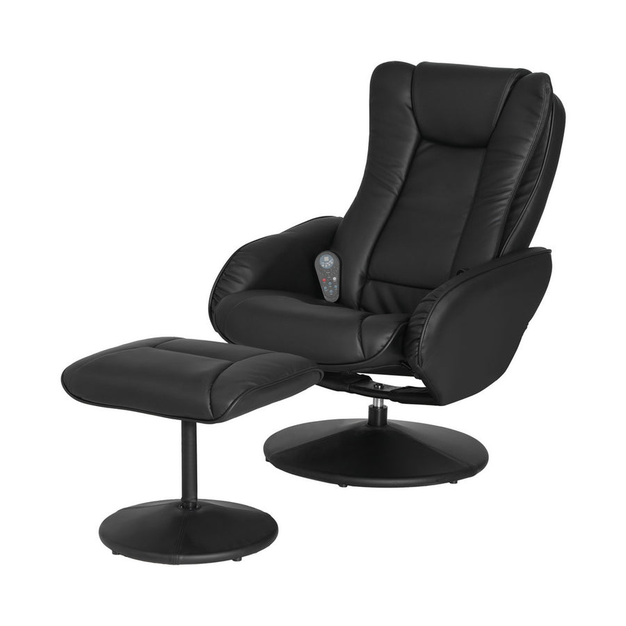 Artiss Recliner Chair Ottoman Heated Massage Black, image 7